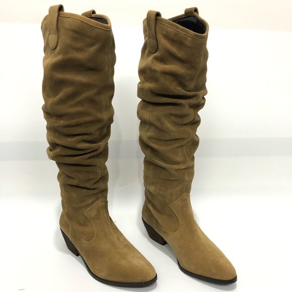 Anthropologie Womens Scrunch Suede Pull On Knee High Boots Brown Size 38 US 8